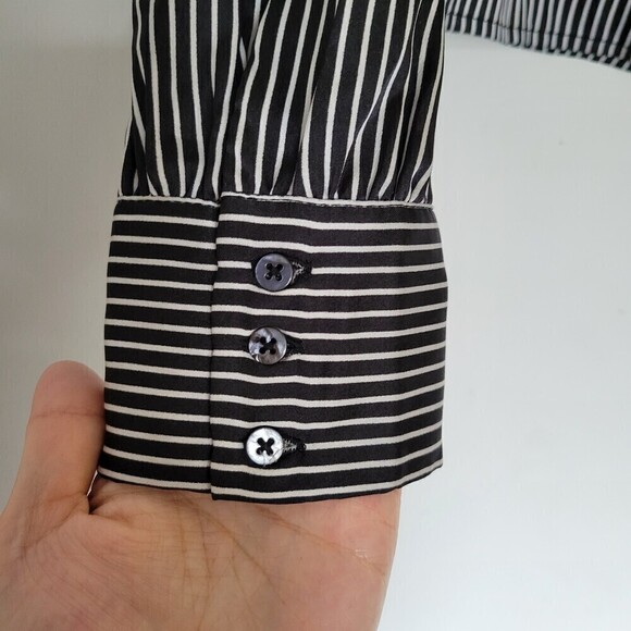 AVEC LES FILLES Black White Striped Cuffed Long Sleeve Shirt Blouse Size Small - Picture 6 of 13